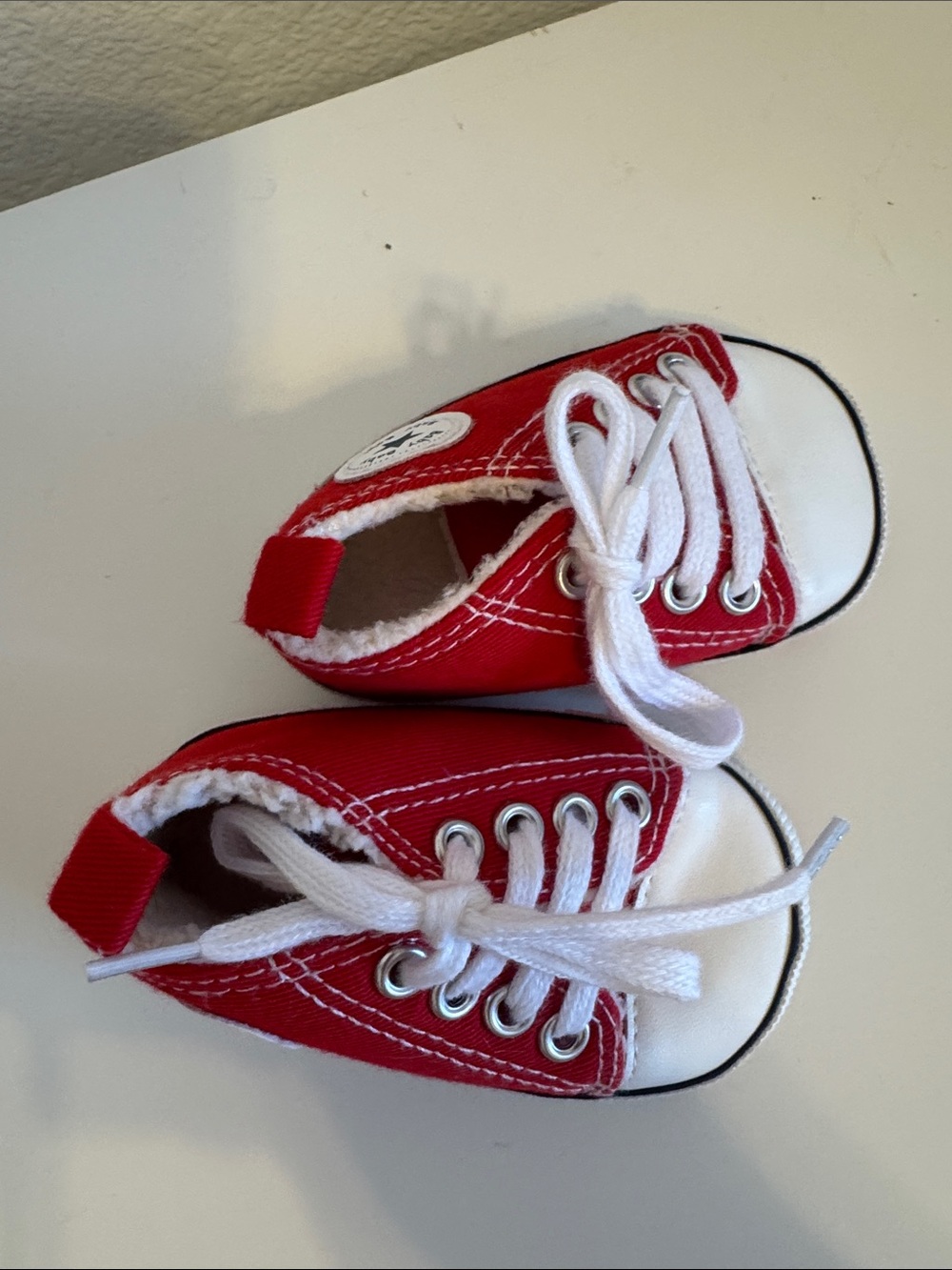 Classic Converse-like Red Newborn Sneakers with White Laces. Infant size 1 - Picture 3 of 3